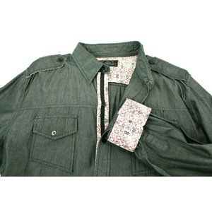 Yugo Shirt Mens Size XL Dark Gray long sleeve button up Contrast cuff floral